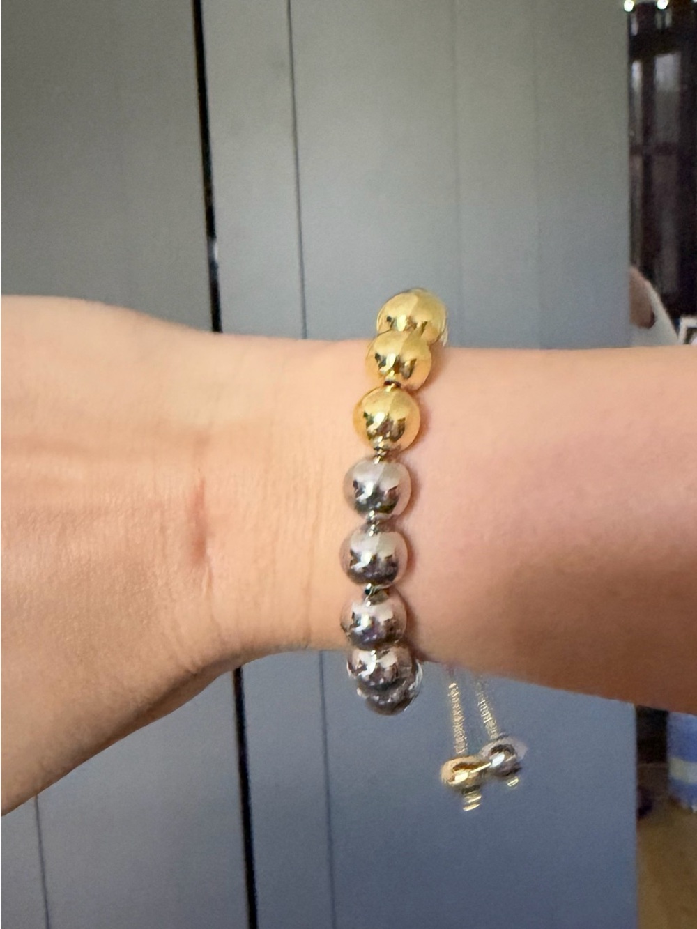 Gold and Silver Bead Adjustable Bracelet - Women Jewelry